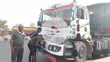 दुर्गावती: कुल्हड़ियां मोड़ के पास NH-19 पर ट्रेलर अनियंत्रित होकर ट्रक से टकराया, चालक बाल-बाल बचा