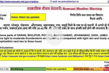 जमुई: जमुई जिले में मौसम विभाग ने अगले 2 से 3 घंटे में तेज हवा के साथ बारिश और वज्रपात का अलर्ट किया जारी