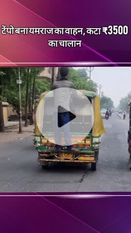 दादरी: सेक्टर 12 में टेंपो को यमराज का वाहन बनाकर जान की बाजी लगाकर सफर करता युवक, कटा ₹3500 का चालान