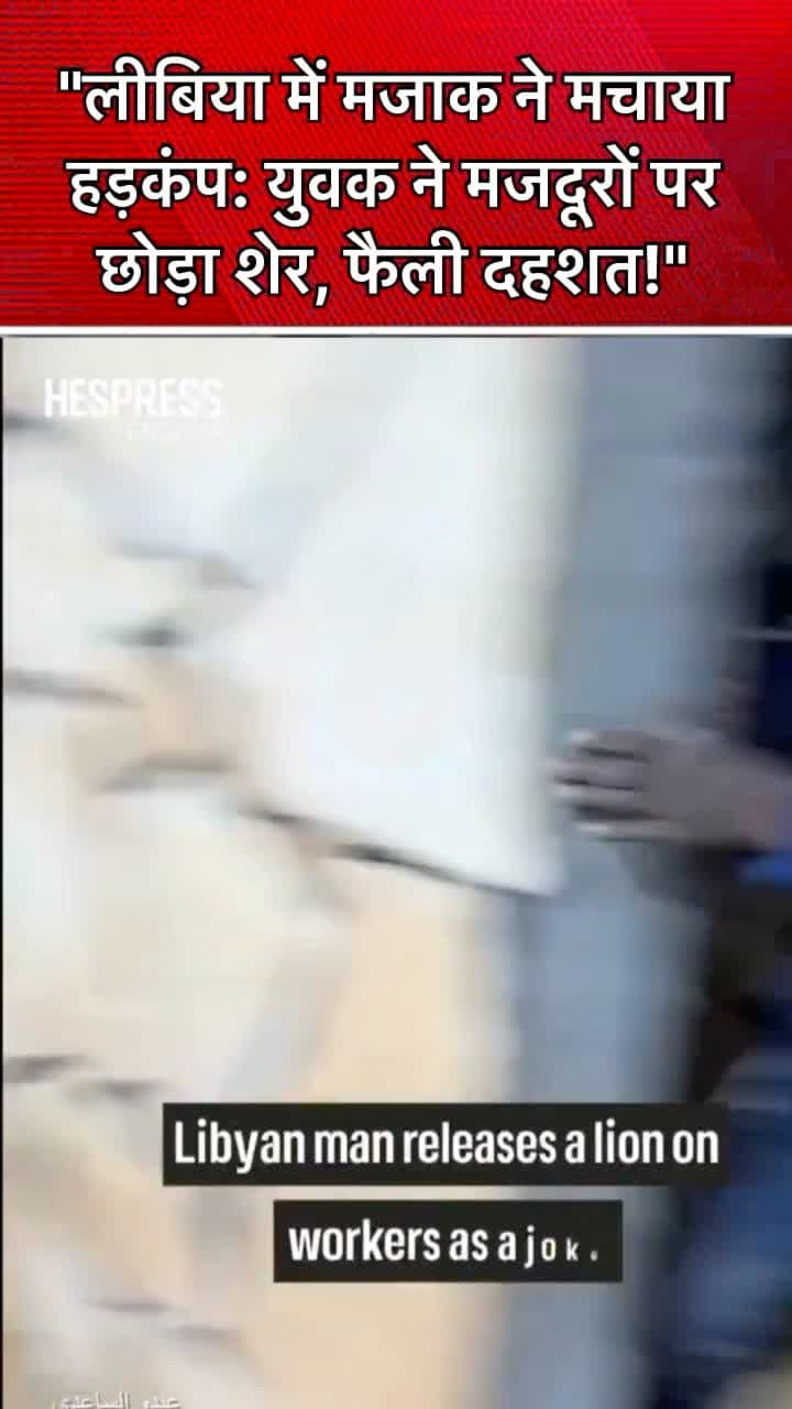 "#लीबिया में खतरनाक मजाक: युवक ने मजदूरों पर छोड़ा शेर, मची अफरा-तफरी, कोई नुकसान नहीं।