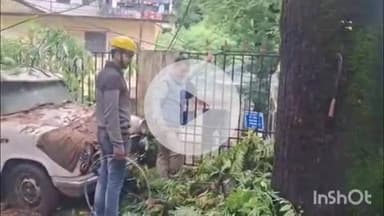 कालाढूंगी: नगर के तल्लीताल स्थित कलेक्ट्रेट परिसर में जन सेवा सेंटर के समीप पेड़ की बढ़ी टहनी टूटने से बिजली आपूर्ति बाधित