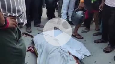 संदहा में तेज रफ्तार डंपर ने बाइक सवार की ली जान, गुस्साए परिजनों ने किया सड़क जाम