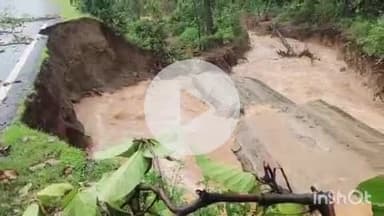 ब्यौहारी: बाढ़ से ब्यौहारी-सीधी सड़क कटी, पुलिस ने मौके पर लिया जायजा