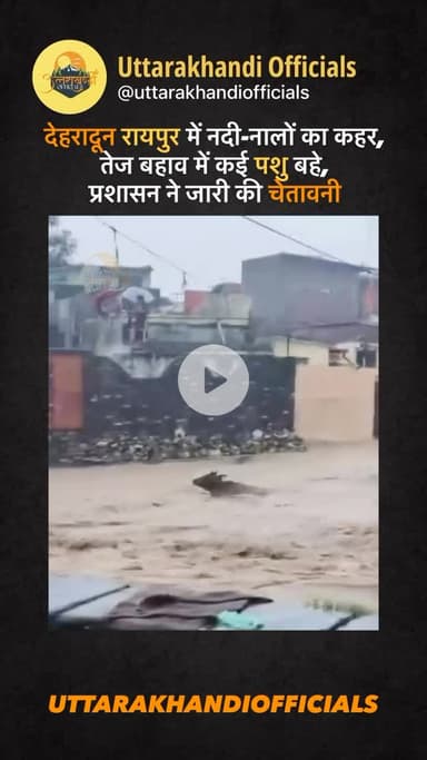 देहरादून रायपुर में नदी-नालों का कहर, तेज बहाव में कई पशु बहे, प्रशासन ने जारी की चेतावनी