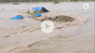 बगहा: रामनगर: नदी की धार में फंसा ट्रैक्टर