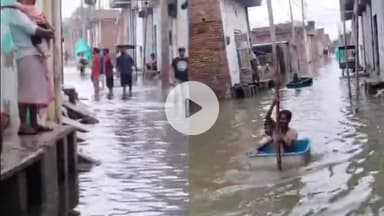 मथुरा: मथुरा जनपद में यमुना ने मचाई तबाही, शहर के कई इलाकों में हालात बेकाबू, गलियों में बने ड्रम नाव