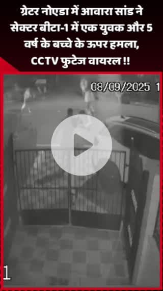 दादरी: ग्रेटर नोएडा में आवारा सांड ने सेक्टर बीटा-1 में एक युवक और 5 वर्ष के बच्चे पर किया हमला, CCTV फुटेज हुआ वायरल