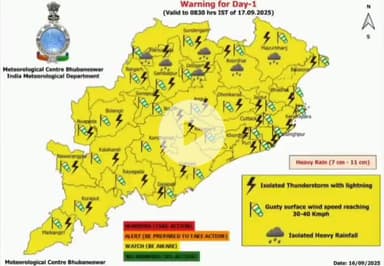 ରାୟଗଡା: ଗୁଡାରି: ଆସନ୍ତାକାଲି ଅର୍ଥାତ ବୁଧବାର ବିଜୁଳି ଘଡ଼ଘଡ଼ି ସହ ବର୍ଷା ଓ ବଜ୍ରପାତ ନେଇ ଜିଲ୍ଲାକୁ ୟେଲୋ ୱାର୍ନିଙ୍ଗ ଜାରି କଲା ପାଣିପାଗ ବିଭାଗ