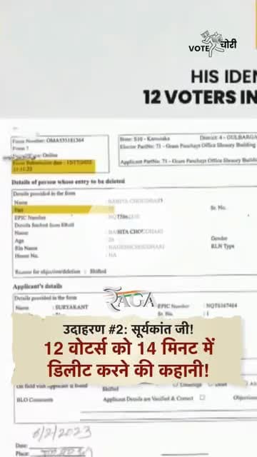 🚨 उदाहरण #2: सूर्यकांत जी!
14 मिनट में 12 वोटर्स गायब… जिसकी किसी को जानकारी नहीं! 👏

#votechorifactory