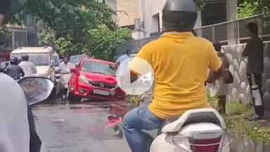 देहरादून: तेज बारिश के बाद EC रोड पर हुआ हादसा, एक कार नाली में गिरी, एक महिला भी नाली में गिरी, जान बची