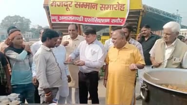 रादौर: रादौर अनाज मंडी में न्यू अनाज मंडी एसोसिएशन ने मनाया मजदूर सम्मान दिवस, हलवे का प्रसाद बांटा