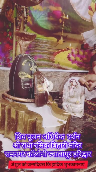 जन्मदिवस पर भगवान शिव का पूजन अभिषेक करते हुए अंशुल अपने दोस्तों के साथ । श्री राधा रसिक बिहारी मंदिर रामनगर कॉलोनी