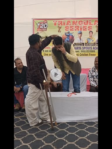 आज नयापुरा स्टेडियम कोटा में दिव्यांग क्रिकेट प्रतियोगिता का आयोजन हुआ जिसमें वेस्ट बंगाल की टीम ने फाइनल मैच जीता इस मौके पर मुख्य अतिथि  प्रदेश अध्यक्ष, खेल प्रकोष्ठ राजस्थान कांग्रेस कमेटी रहे। बेहतरीन प्रोग्राम का आयोजन करने के लिए जनाब