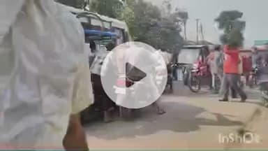 बलरामपुर: तहसील गेट के पास ई-रिक्शा के अचानक ब्रेक मारने से बाइक सवार रोडवेज बस के नीचे आया, बाइक टूटी लेकिन बाइक सवार बच गया