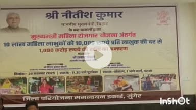 मुंगेर: मुख्यमंत्री महिला रोजगार योजना: मुंगेर की 10 हजार जीविका दीदियों के खाते में राशि अंतरित
