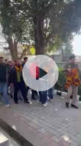 सुखदेव भगत को माला पहनाते हुए और कार्यकर्ताओं की भीड़.......................see more