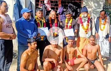 दतिया नगर: दतिया के तीन पहलवानों ने उज्जैन में जीते ब्रॉन्ज मेडल, पीतांबरा अखाड़े में खिलाड़ियों का हुआ सम्मान