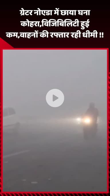 गौतम बुद्ध नगर: ग्रेटर नोएडा में छाया घना कोहरा, विजिबिलिटी कम होने से वाहनों की रफ्तार रही धीमी