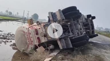 పాలకీడు: బెట్టి గూడెం శివారులో అదుపుతప్పి బోల్తా పడిన ట్యాంకర్