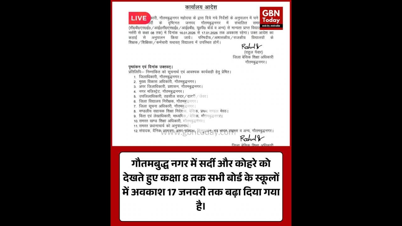 गौतमबुद्धनगर: ठंड के चलते कक्षा 8 तक स्कूल 17 जनवरी तक बंद।​#NoidaNews #SchoolClosed #WinterVacation