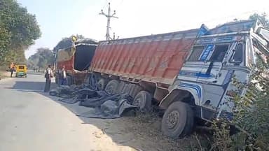 अमृतपुर: कुतलूपुर पुलिया पर ओवरटेक करने में ट्रक पुलिया से नीचे फिसला, चालक बाल-बाल बचे