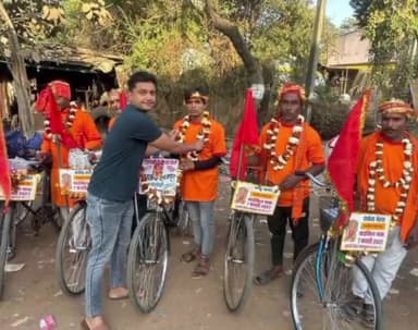 होशंगाबाद नगर: मां वैष्णो देवी की दर्शन के लिए साइकिल से जा रहे यात्रियों का नर्मदा पुरम में हुआ भव्य स्वागत