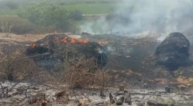 ಮುಂಡರಗಿ: ಹಮ್ಮಿಗಿ ಗ್ರಾಮದಲ್ಲಿ ಶೇಂಗಾ ಹೊಟ್ಟಿನ ಬಣವಿಗೆ ಬೆಂಕಿ