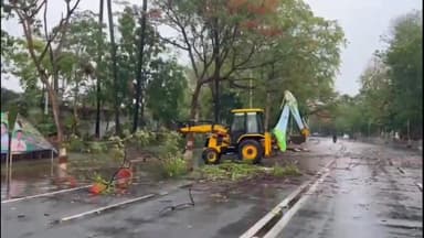 पटना ग्रामीण: आंधी बारिश के कारण सीएम आवास के पास गिरे 2 पेड़, जेसीबी मशीन द्वारा पेड़ों को हटाने का कार्य निरंतर जारी