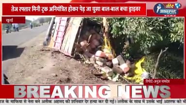 khurai तेज रफ्तार मिनी ट्रक अनियंत्रित होकर पेड़ जा घुसा बाल-बाल बचा ड्राइवर।