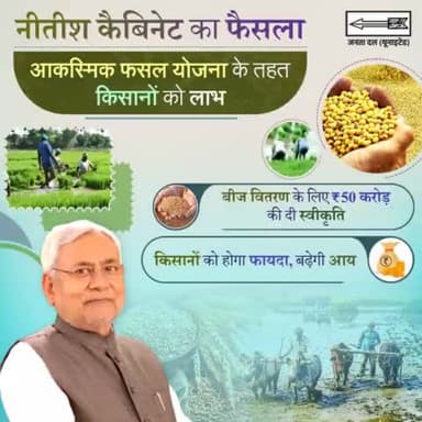 नीतीश सरकार का फैसला

आकस्मिक फसल योजना के तहत किसानों को जल्द ही मिलेगी राशि।

#JDU #NitishKumar