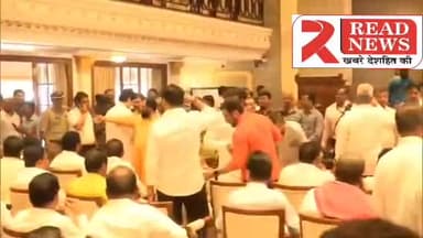 #WATCH | Inside visuals from Maharashtra Raj Bhawan where CM Eknath Shinde, NCP Leader Ajit Pawar and Chhagan Bhujbal are present.