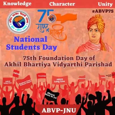 Today, we are celebrating the 75th Foundation Day of the world’s largest students organisation, Akhil Bharatiya Vidyarthi Parishad, ABVP JNU congratulates the students community on this auspicious occasion of National Students Day 🚩