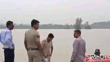 करनाल: करनाल के गंजोगढ़ी गांव के पास खदान में जमा हुआ बाढ़ का पानी, 10 गांवों में अलर्ट जारी