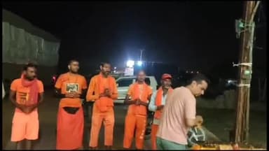 ब्यावरा: शिवशक्ति मानस मंडल के द्वारा हरिद्वार से भैंसाना तक निकाली जा रही कावड़ यात्रा का ब्यावरा पहुंचने पर किया गया स्वागत