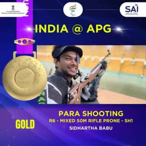 Indian Shooter Sidhartha Babu shines at #AsianParaGames, securing GOLD with a record-breaking score of 247.7 in R6 Mixed 50m Rifles Prone SH-1!

Not just that, Sidhartha Babu has secured a sp