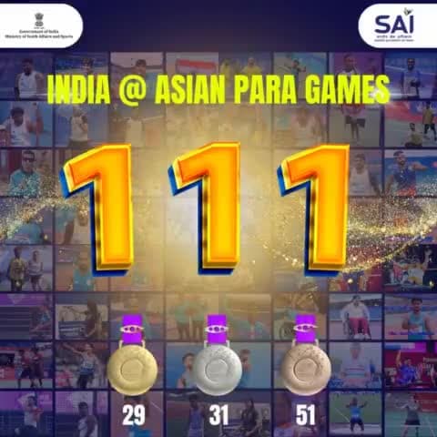 History made!

The Indian Para Athletes at #AsianParaGames2022 have left us all awestruck. 111 medals and an unwavering spirit that defied all challenges. 🏆👏