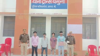 एत्मादपुर: हार-जीत की बाजी लगा रहे 04जुआरियों को पुलिस ने श्याम बिहार कॉलोनी के खाली प्लॉट से पकड़ा,रू 15510व एक ताश की गड्डी बरामद