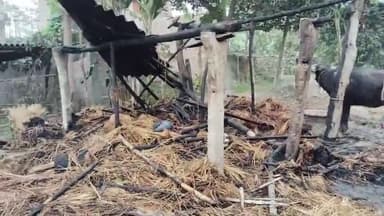 मरवन: करजा थाना क्षेत्र के खलीलपुर में अचानक लगी आग में एक घर जला,भैंस झुलसकर जख्मी