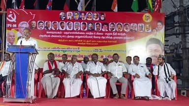 பண்ருட்டி: விஷ்ணு பிரசாத்தை ஆதரித்து மார்க்சிஸ்ட் கம்யூனிஸ்ட் மு.மாநில தலைவர் ஜி.ராமகிருஷ்ணன் பேருந்து நிலையம் அருகே நடைபெற்ற பொதுக்கூட்டத்தில் வாக்கு சேகரிப்பு