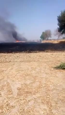 घाटमपुर के बेहुंटा गांव में गेहूं के फसल में लगी आग से किसानों का बहुत बड़ा नुक्सान ग्रामीणों ने कढ़ी मेहनत से आग बुझाई