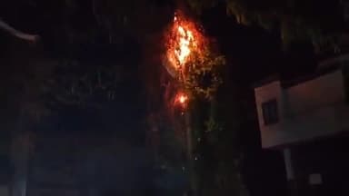 गुना नगर: सिसोदिया कॉलोनी रोड़ पर शॉर्ट सर्किट से बिजली के खंबे में लगी आग , मौके पर पहुंची फायर ब्रिगेड