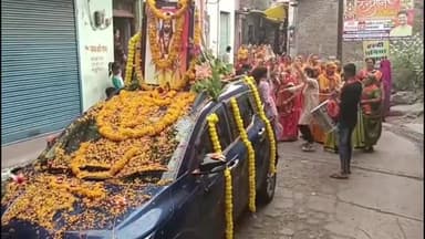 सुनेल: सुनेल कस्बे में ढोल नगाड़ों व बैंड बाजों के साथ निकाली गई भगवान परशुराम की शोभायात्रा