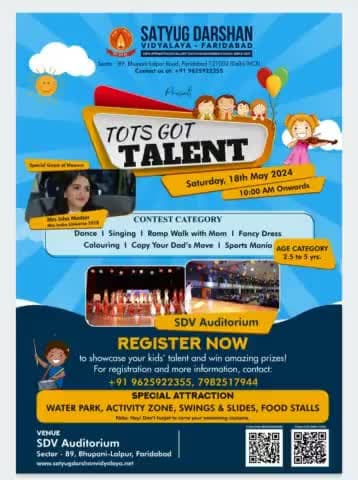 सतयुग दर्शन विद्यालय द्वारा आगामी शनिवार को प्रातः 10:00 बजे एक निशुल्क प्रतियोगिता का आयोजन किया जा रहा है जिसमें ढाई वर्ष से पांच वर्ष तक के भाग ले सकते हैं। ₹satyugdarshanvidgalaya #musiccompetition #faridabadupdate #