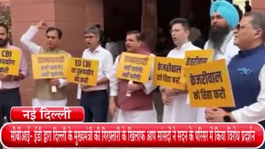 हौज खास: सीबीआई- ईडी द्वारा दिल्ली के मुख्यमंत्री की गिरफ़्तारी के ख़िलाफ़ आप सांसदों ने सदन के परिसर में किया विरोध प्रदर्शन