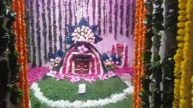 बस्सी: बस्सी क्षेत्र के नई नाथ धाम शिव जी के मंदिर में सजी फूल बंगले से आकर्षक झांकी सुबह से ही श्रद्धालुओं का तांता लगा रहा