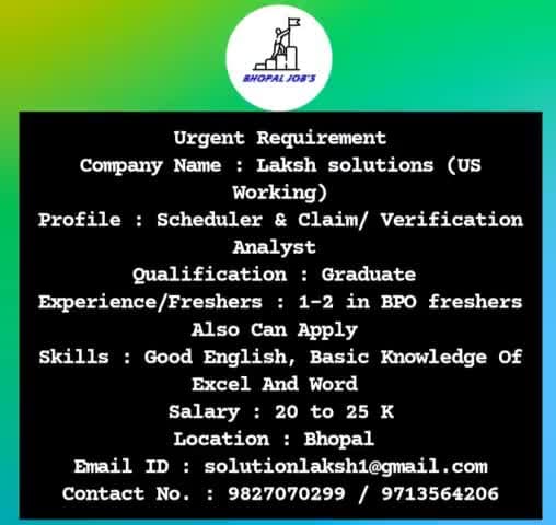 इस वेकेंसी को अपने जरूरतमंद लोगों के साथ शेयर करे। ❤️

#Bhopal #Bhopaljobs #Vacancy #Jobs #indore #indorejob #mpjobs