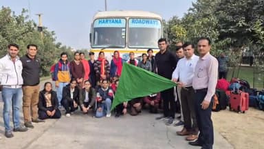 कैथल: कैथल से 100 मेधावी छात्रों का दल शीतकालीन शिविर के लिए मनाली रवाना, ADPC कुशल पाल शर्मा ने दिखाई हरी झंडी