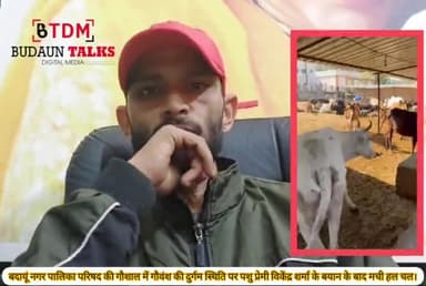 नगर पालिका बदायूं की बेहद दर्दनाक तस्वीर आयी सामने, गाय ने बच्चे को जन्म दिया, इतनी ठंड में गोबर व भूसे पर प़डा तड़प रहा