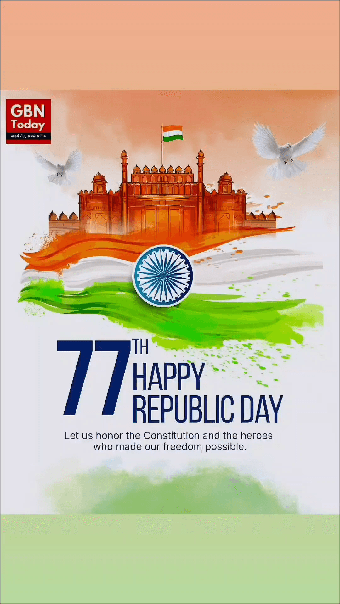 GBN Today की ओर से सभी दर्शकों को 77वें गणतंत्र दिवस की हार्दिक शुभकामनाएं 🇮🇳
#77thRepublicDay #RepublicDayIndia