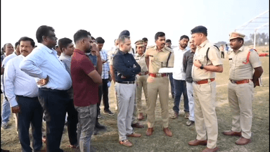 ఘన్​పూర్ ములుగు: సీఎం రేవంత్ రెడ్డి హెలిప్యాడ్ పనులను పరిశీలించిన కలెక్టర్ రాహుల్ శర్మ,  ఎస్పీ సంకీర్త్